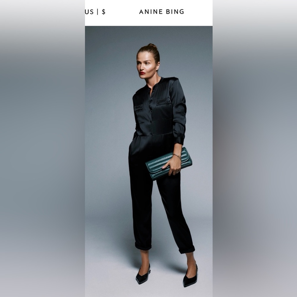 Anine Bing Black Jumpsuit with Green Clutch